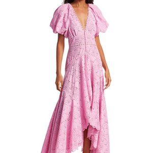 ACLER Cookes Dress Taffy Pink Puff Sleeves Midi Lace - Size Small (US6 - AU10)